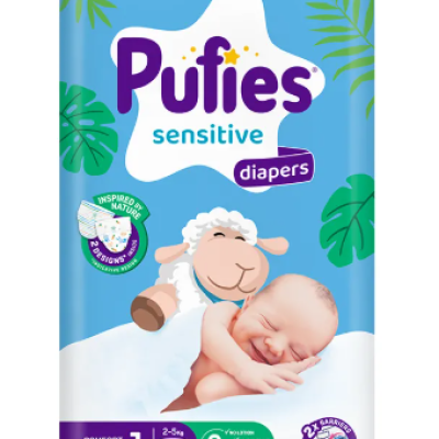 Пелени Pufies Sensitive 1 New born, 2-5 кг 43 бр.