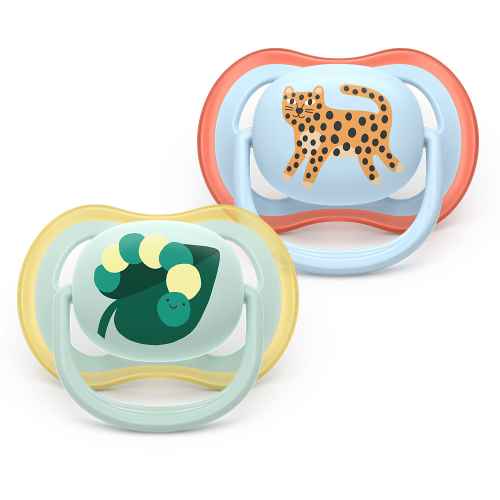 2 бр. залъгалки Philips Avent Ultra Air 0-6м леопард и гъсеница, сини