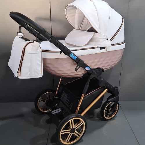 Бебешка количка Adbor 3в1 Avenue 3D, бяла еко кожа