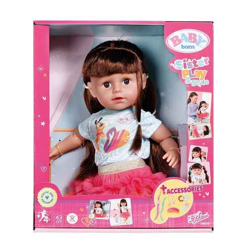 BABY Born, Кукла с кестенява коса и аксесоари Sister Style&Play, 43 см
