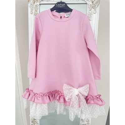 Детска рокля Контраст, Панделка с къдрички в розова