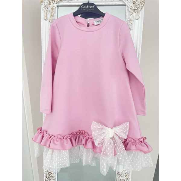Детска рокля Контраст, Панделка с къдрички в розова-ynCAi.jpeg