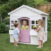 Детска дървена къща Ginger Home, с прозорци и саксии, бяла-ywU4F.jpeg