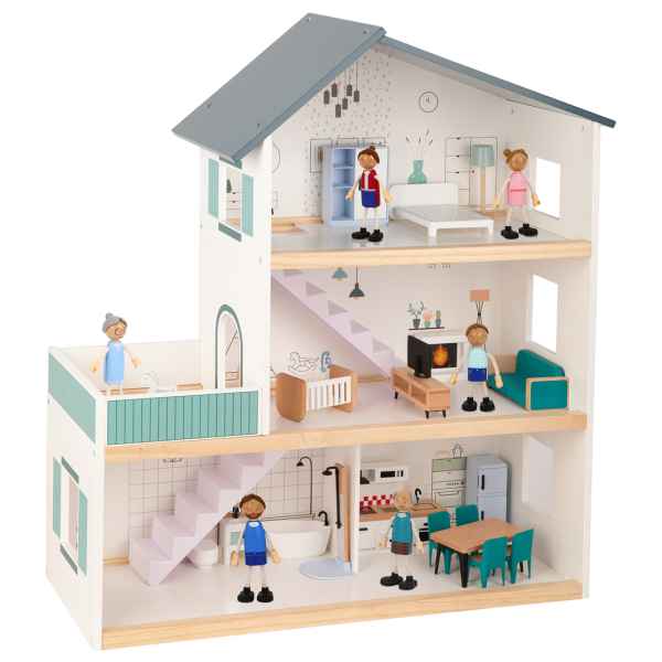 Дървена къща с подвижни мебели и кукли Tooky Toy-0BF2j.jpeg