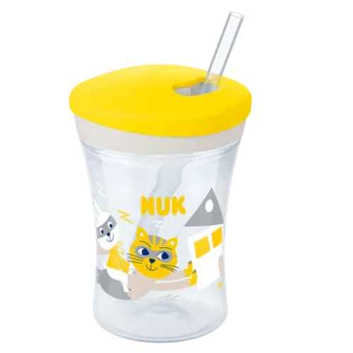 Чаша със сламка NUK Evolution Action Cup, 230мл, 12+м, Жълта