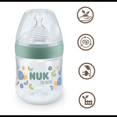 Шише NUK For Nature Temperature Control, 0+ м РР 150 мл. със силиконов биберон S, Зелено