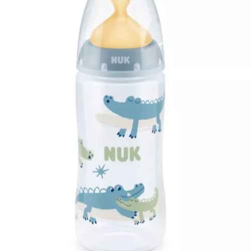 Шише Nuk First Choice 300 мл, каучуков биберон 0-6м, синьо