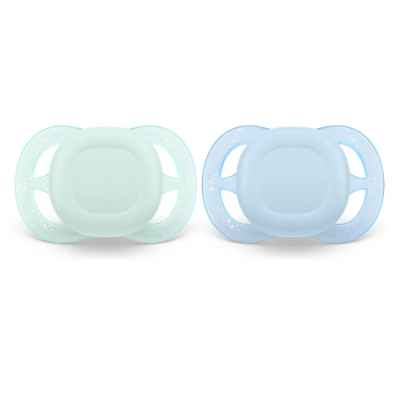Комплект от 2 бр. ортодонтични залъгалки за новородени Philips AVENT Ultra Start 0-2м, в синьо и зелено, в кутия за стерилизиране