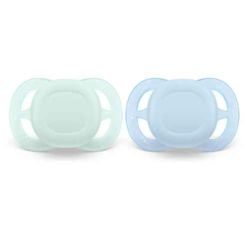 Комплект от 2 бр. ортодонтични залъгалки за новородени Philips AVENT Ultra Start 0-2м, в синьо и зелено, в кутия за стерилизиране