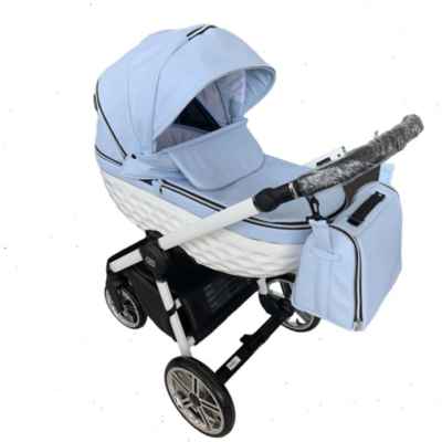 Бебешка количка 3в1 Adbor Avenue 3D, светло синя кожа/бял