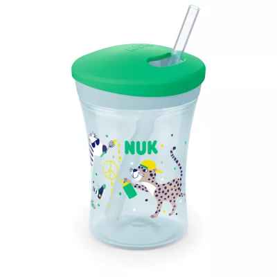 Чаша със сламка NUK Evolution Action Cup, 230мл, 12+м, Зелена