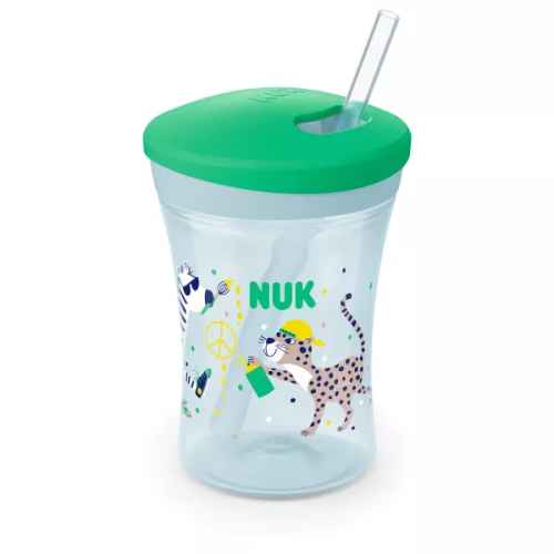 Чаша със сламка NUK Evolution Action Cup, 230мл, 12+м, Зелена