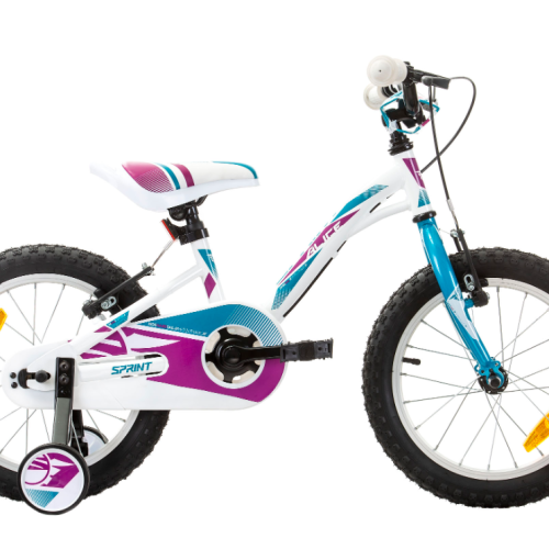 Детски велосипед Sprint Alice 16, бяло с виолетово и тюркоаз