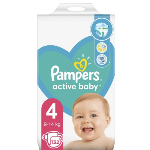 Еднократни пелени Pampers Active Baby 4 Maxi, 9-14 кг 132 бр.