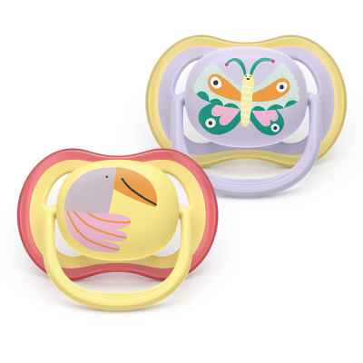 2 бр. залъгалки Philips Avent Ultra Air 0-6м, пастелни пеперуда и птица