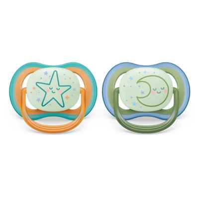 Комплект от 2 бр. светещи в тъмното ортодонтични залъгалки Philips Avent Ultra Air Night 18м+ и кутия за стерилизиране