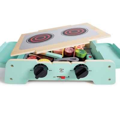 Детски дървен комплект Hape, Барбекю и скара с аксесоари и звуци, 24части