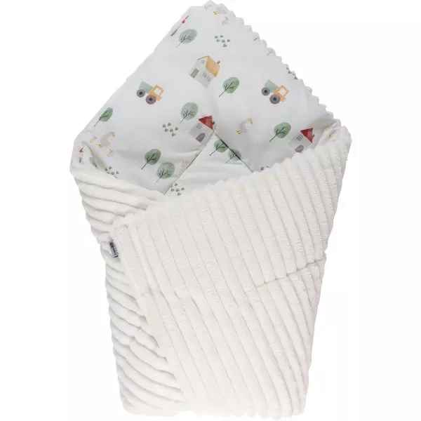 Бебешко одеяло и чувал 2в1 Bubaba, Бяло с камиончета-4zVkw.jpeg