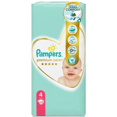 Еднократни пелени Pampers Premium Care 4 Maxi, 9-14 кг 52 бр.