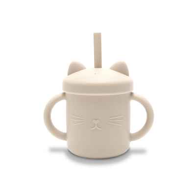 Силиконова чаша с дръжки и сламка Lorelli Natural, Beige