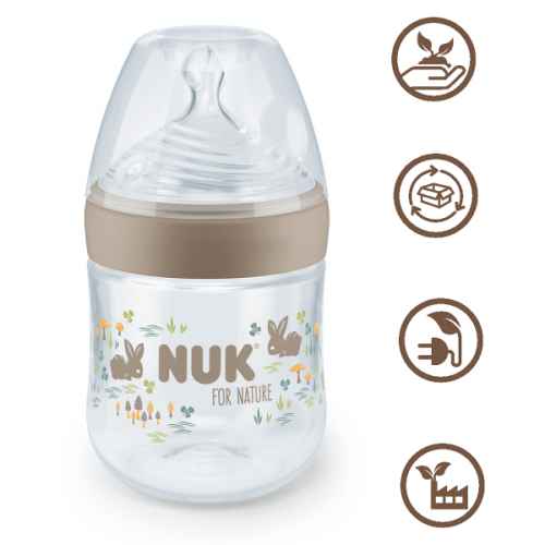 Шише NUK For Nature Temperature Control, 0+ м РР 150 мл. със силиконов биберон S, Бежово