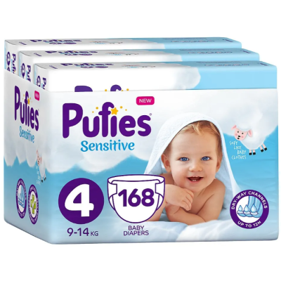 Памперси Pufies Sensitive 4 Maxi, 9-14 кг 168 бр.