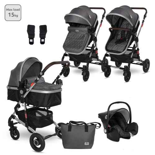 Комбинирана бебешка количка 3в1 Lorelli Alba Premium, Steel Grey