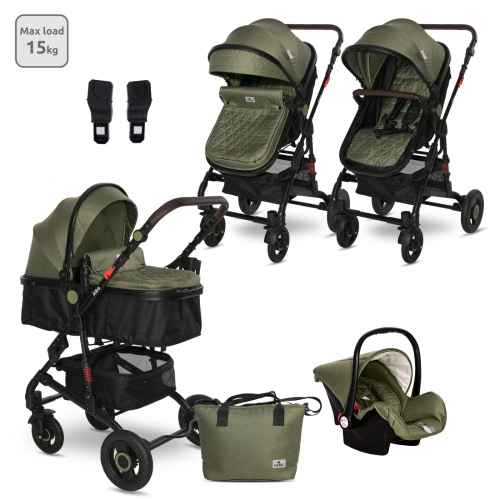 Комбинирана бебешка количка 3в1 Lorelli Alba Premium, Loden Green