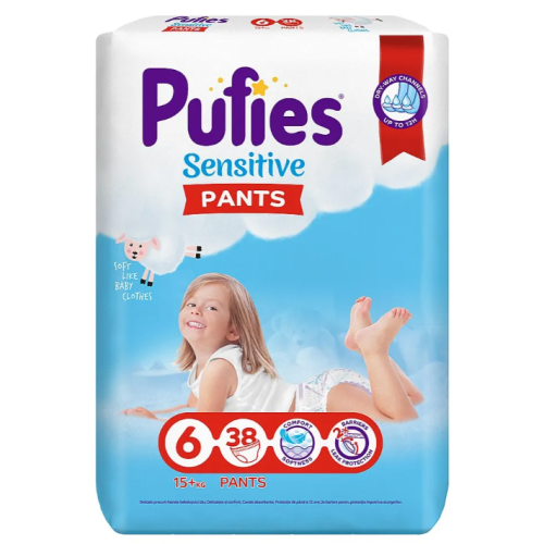 Памперс гащички Pufies Sensitive 6, 15+ кг 38 бр.