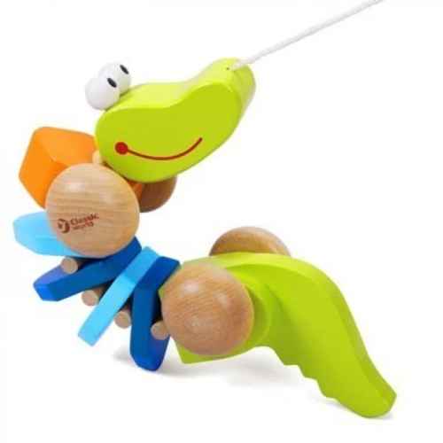 Дървено крокодилче за дърпане Classic World, с цветен дизайн