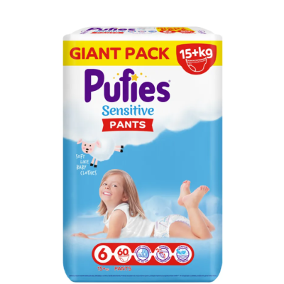 Памперс гащички Pufies Sensitive 6, 15+ кг 60 бр.