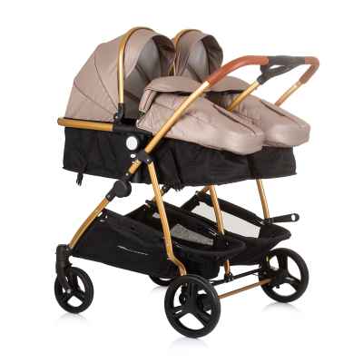 Бебешка количка за близнаци Chipolino ДуоСмарт, златно бежаво
