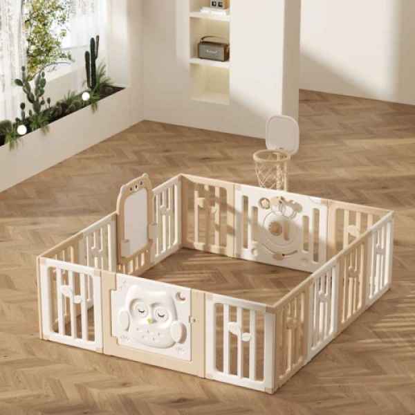 Бебешка ограда с баскетболен кош и дъска за рисуване Feelkids, Бухалче-82G8Y.jpeg