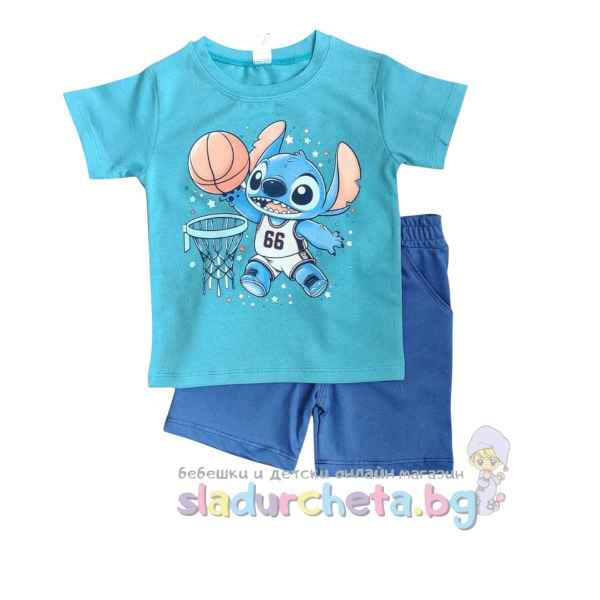 Комплект от 2 части Светли - тениска и къс панталон, Стич синьо/индиго-88qgk.jpeg