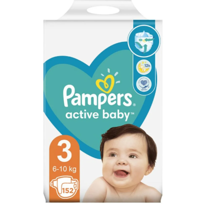 Пелени Pampers Active Baby 3 Midi, 6-10 кг 152 бр.