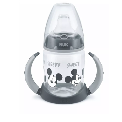 Шише Nuk First Choice 150 мл. със силиконов накрайник за сок, Mickey grey