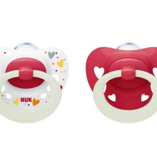 Силиконова залъгалка NUK Signature Night, 6-18м, червена, 2бр