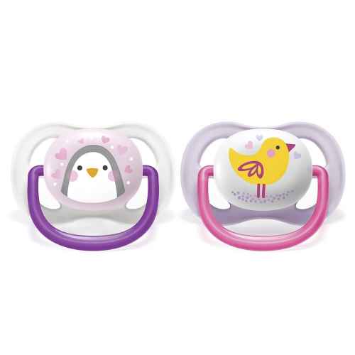 Ортодонтични залъгалки Philips AVENT Ultra Air Animals 0-6м, Пингвин и Птица в кутия за стерилизиране, 2бр.