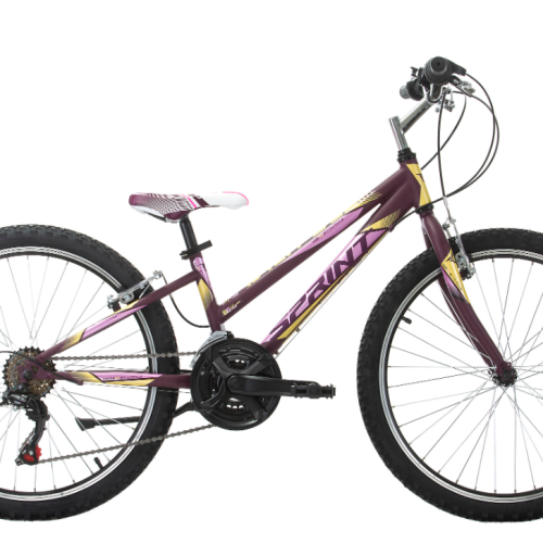 Детски велосипед Sprint Calypso 24, Hardtail тъмно виолето с кремаво и розово