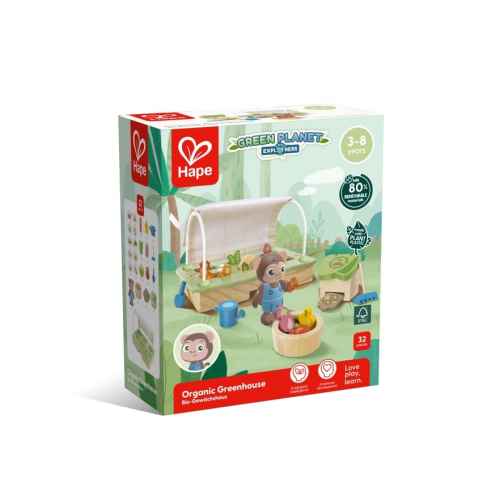 Интерактивен дървен комплект Hape, Органична оранжерия, 32 части