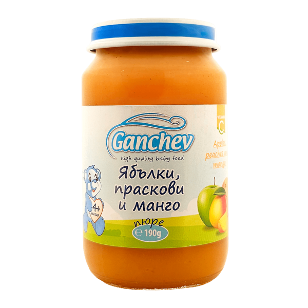 Бебешко пюре Ganchev, с ябълка, праскова и манго 4м 190 гр.-ACLJC.png