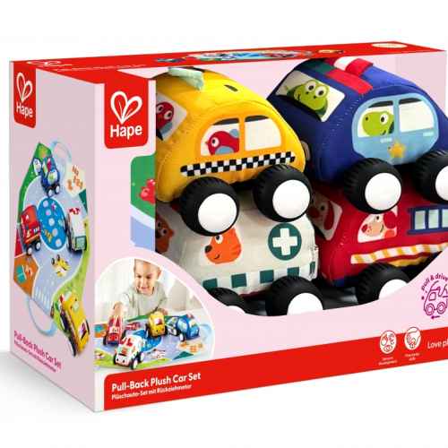Комплект пулбек плюшени колички Hape, 4 бр