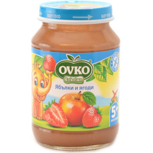 Бебешко пюре Bebelan, ябълки и ягоди 5м 190 гр.-B32yE.png