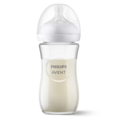 Стъклено шише за храна Philips Avent Natural Response 3.0 с биберон 1м+, 240 мл