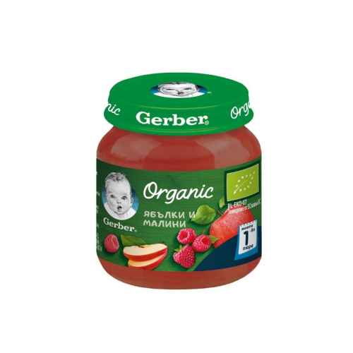 Бебешко пюре Gerber, Ябълки и малини пюре 6м 125 гр.