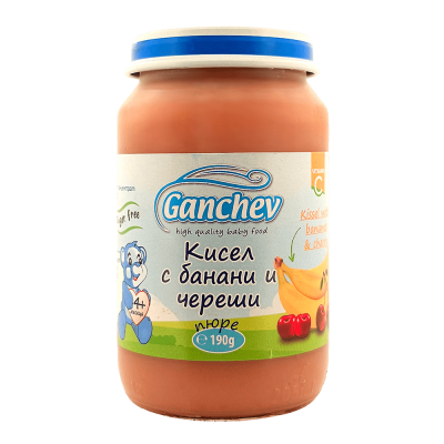 Бебешко пюре Ganchev, кисел с банани и череши 4м 190 гр.