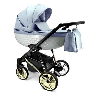 Бебешка количка 3в1 Adbor Avenue 3D, светло син текстил/бял