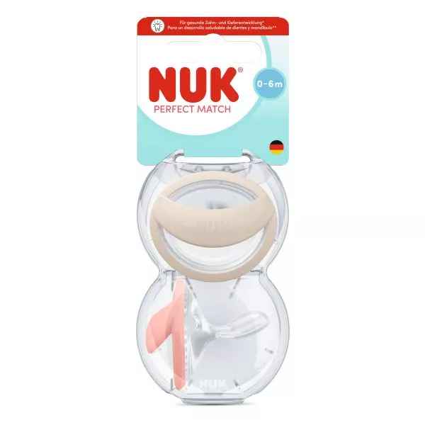 Силиконова залъгалка Nuk Perfect Match, 0-6 м., 2 бр. Mommy Feel, бежова/розова + кутийка-CCeBL.jpeg