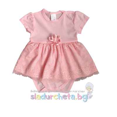 Бебешка рокля Светли, розова дантела