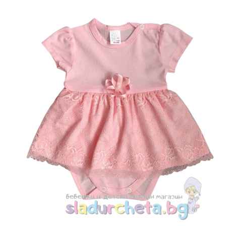 Бебешка рокля Светли, розова дантела